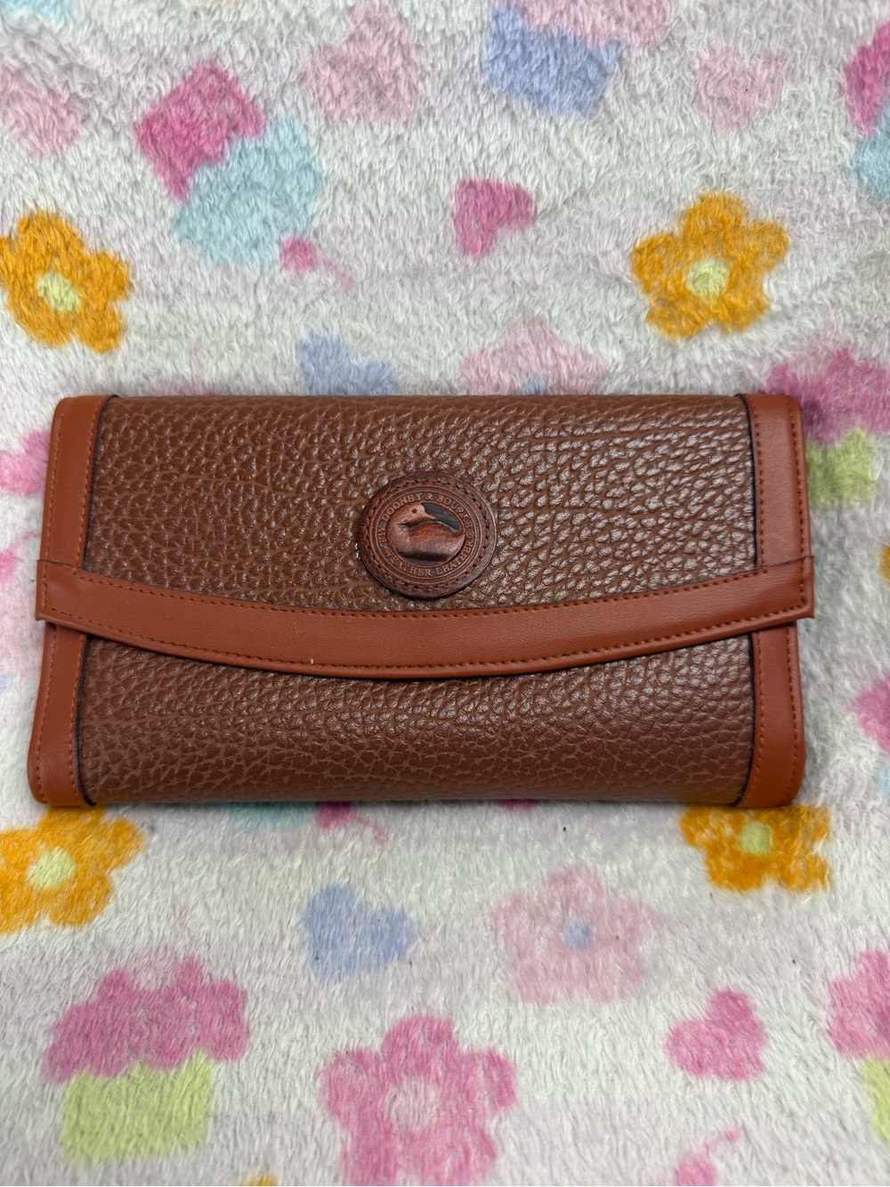 Dooney & Bourke Brown Pebbled Leather Fold-Over Clutch